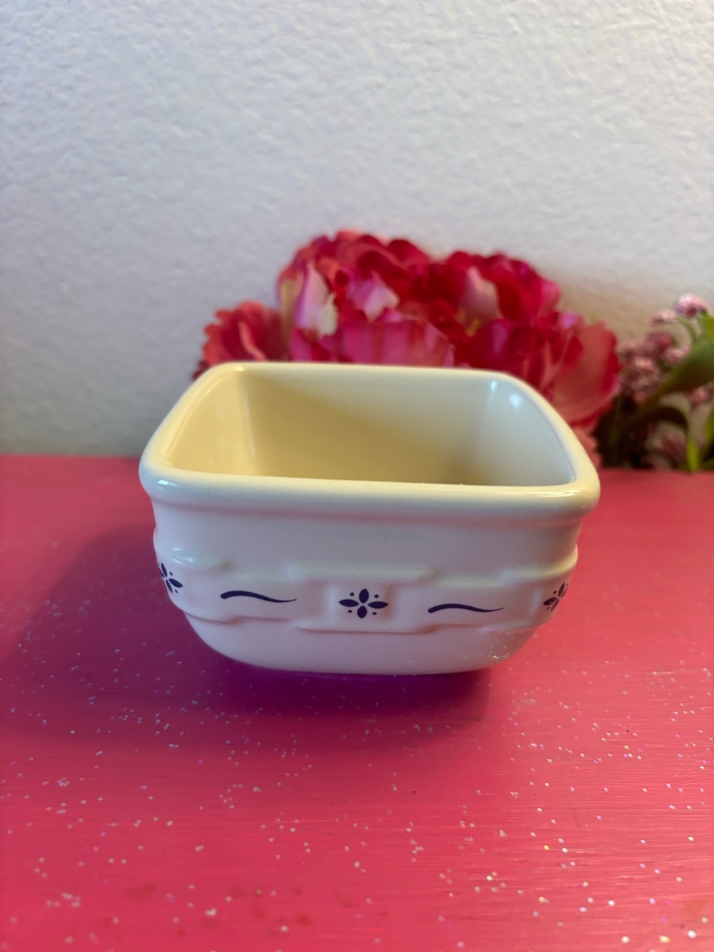 Longaberger Pottery Woven Traditions Classic Blue Dessert Bowl, 3.5” x 3.5”